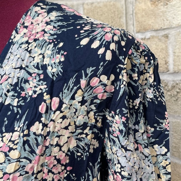 Vtg 80s Laura Ashley Blue Pastel Floral Wrap Dress Short Sleeve Cottage Sz 10 US - Picture 3 of 8